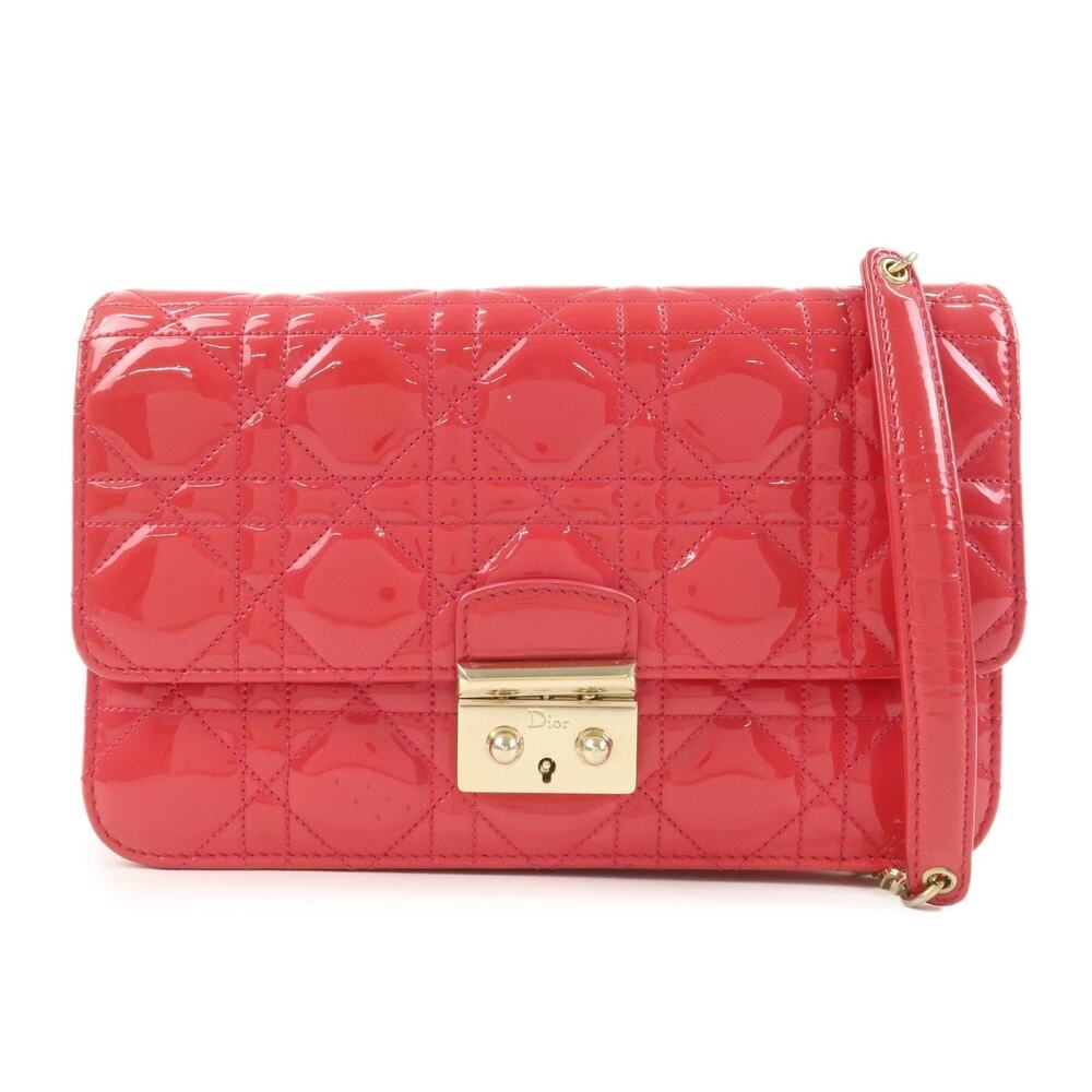 Christian Dior Cannage New Lock Patent Leather Flap Bag Red